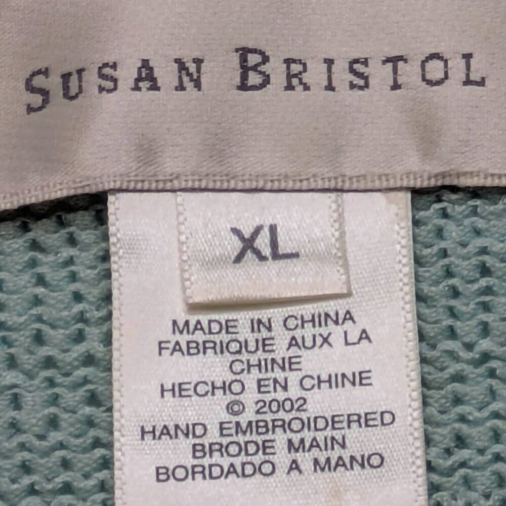 Susan Bristol Pullover Sweater Womens‎ XL Green Tufted Floral Design Vintage - Picture 9 of 11